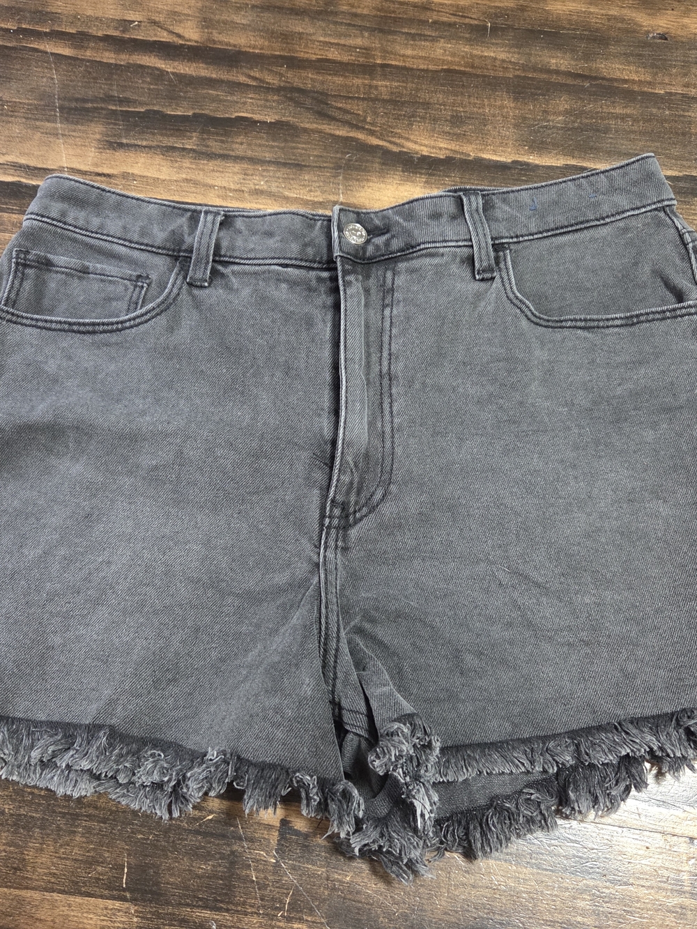 Hollister Women's High-Rise Frayed Hem Jean Shorts - Charcoal Gray